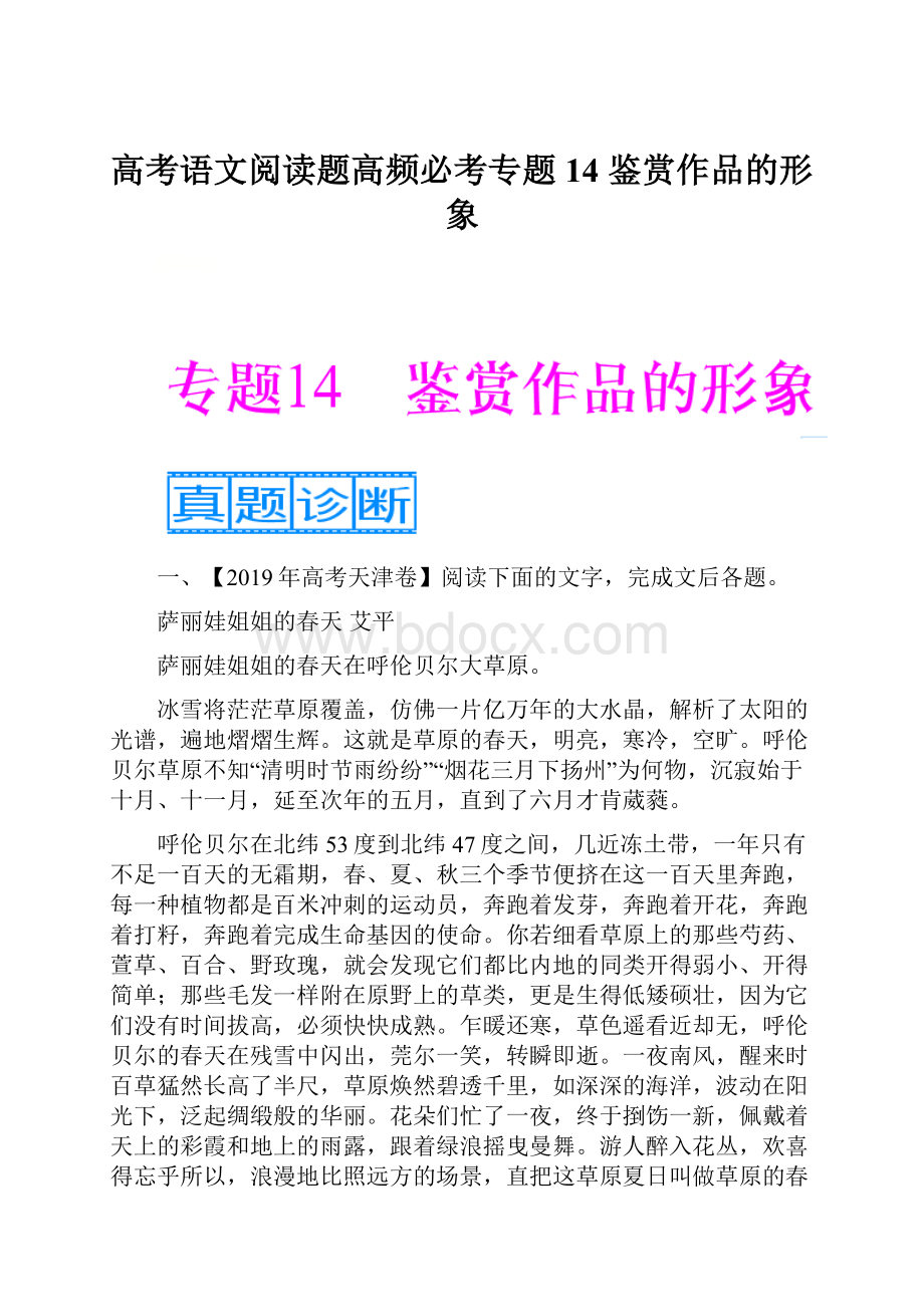 高考语文阅读题高频必考专题14 鉴赏作品的形象.docx