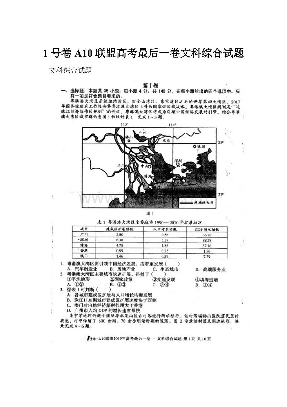 1号卷A10联盟高考最后一卷文科综合试题.docx