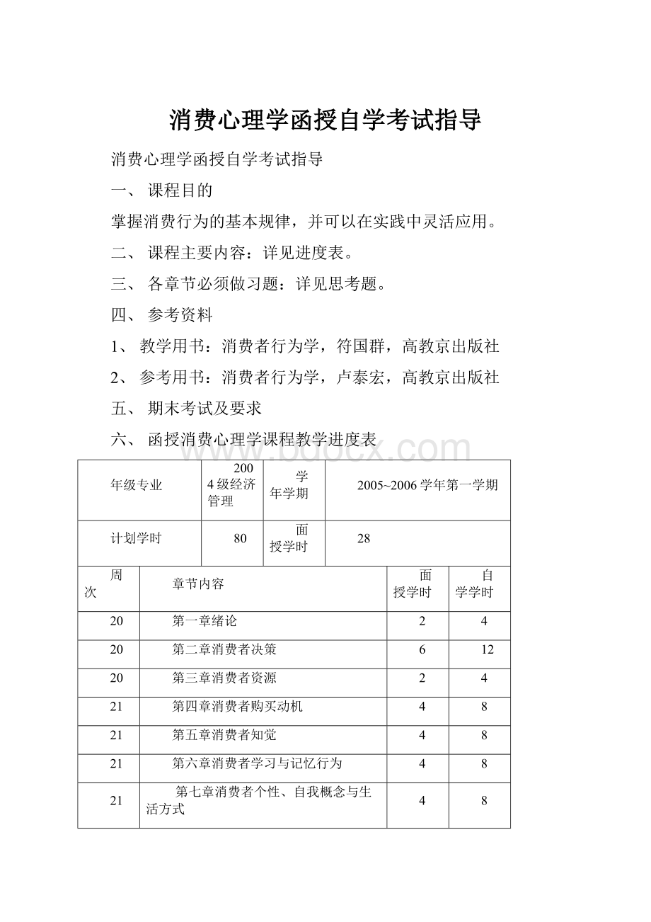 消费心理学函授自学考试指导.docx