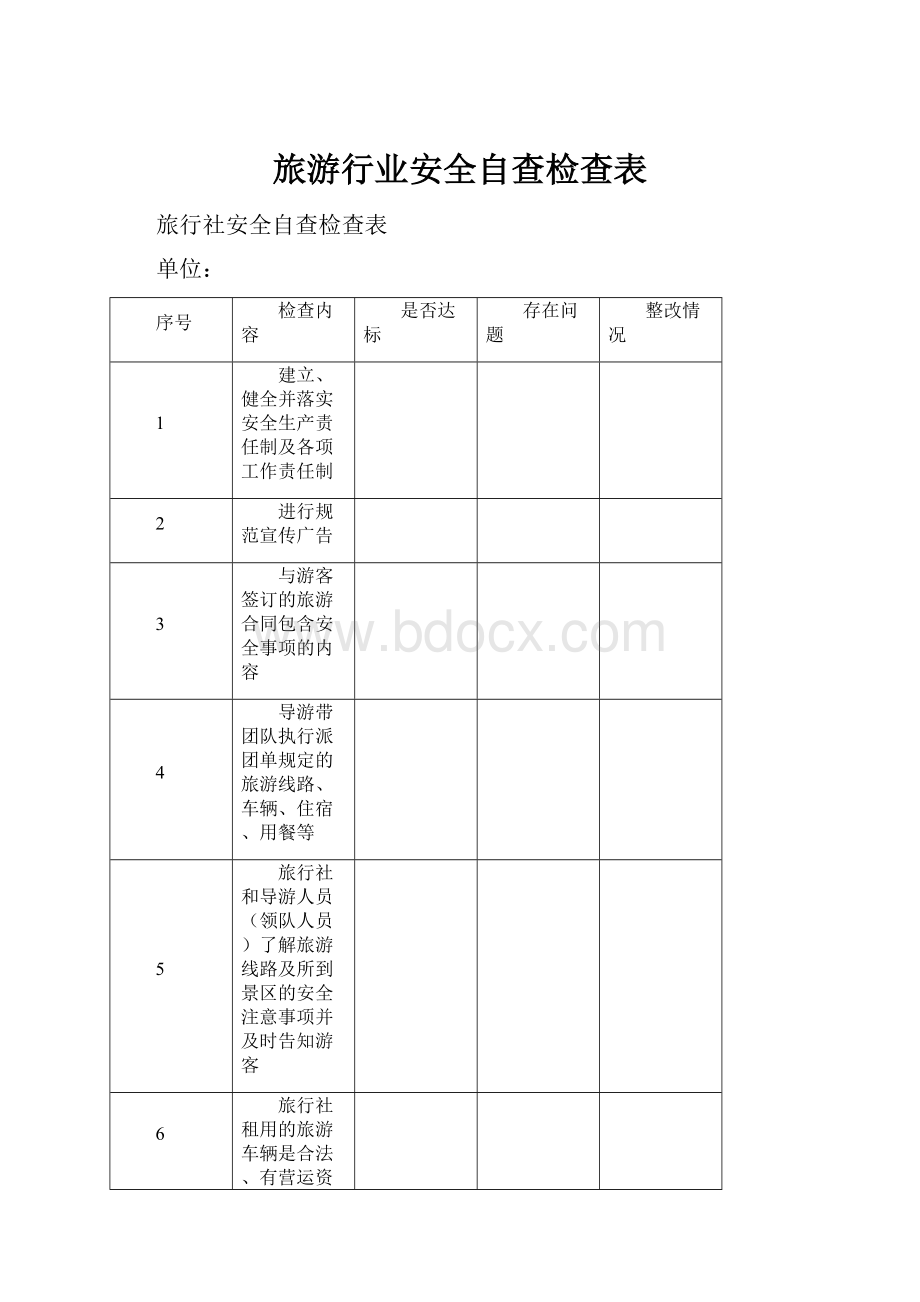 旅游行业安全自查检查表.docx