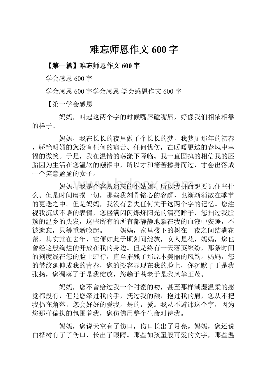 难忘师恩作文600字.docx