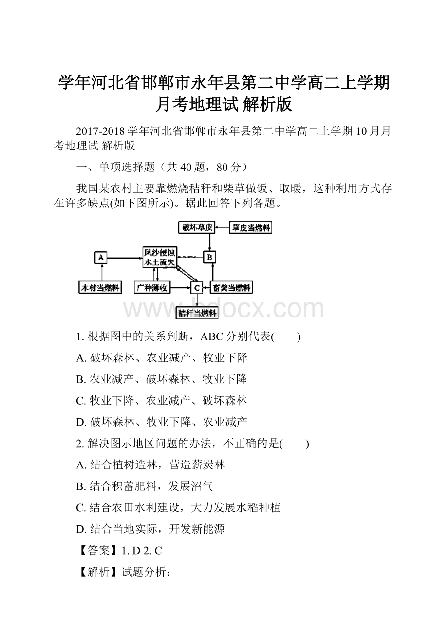 学年河北省邯郸市永年县第二中学高二上学期月考地理试 解析版.docx_第1页