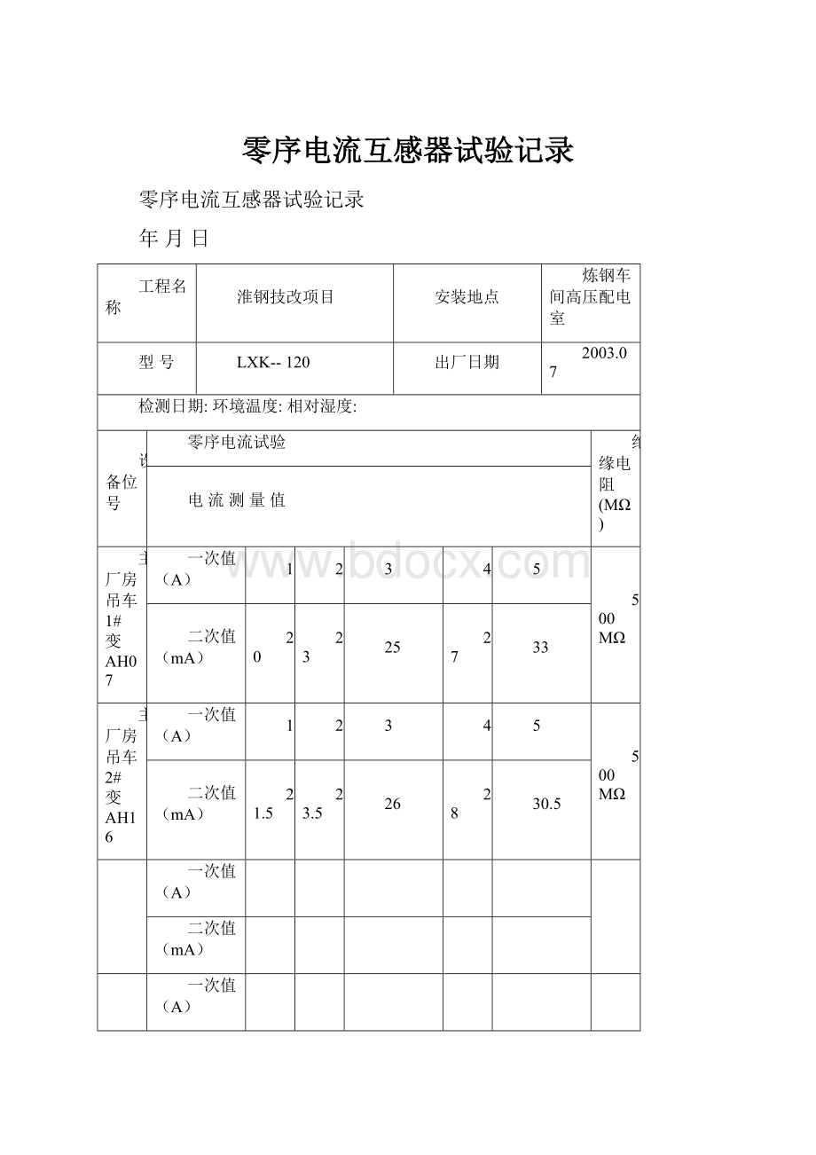 零序电流互感器试验记录.docx