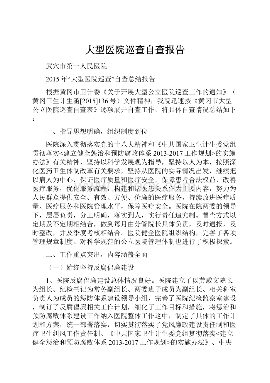 大型医院巡查自查报告.docx