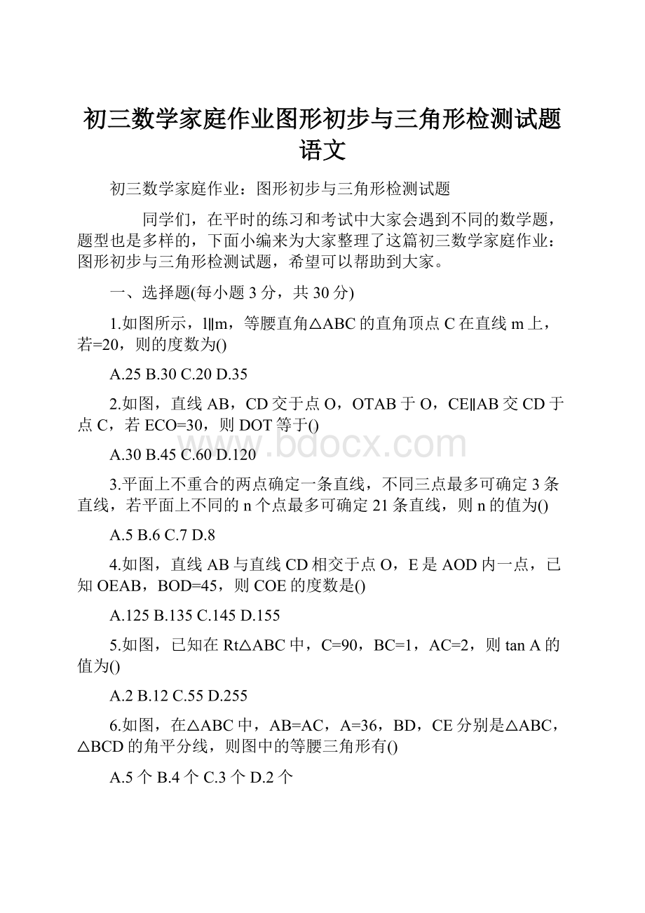 初三数学家庭作业图形初步与三角形检测试题语文.docx_第1页