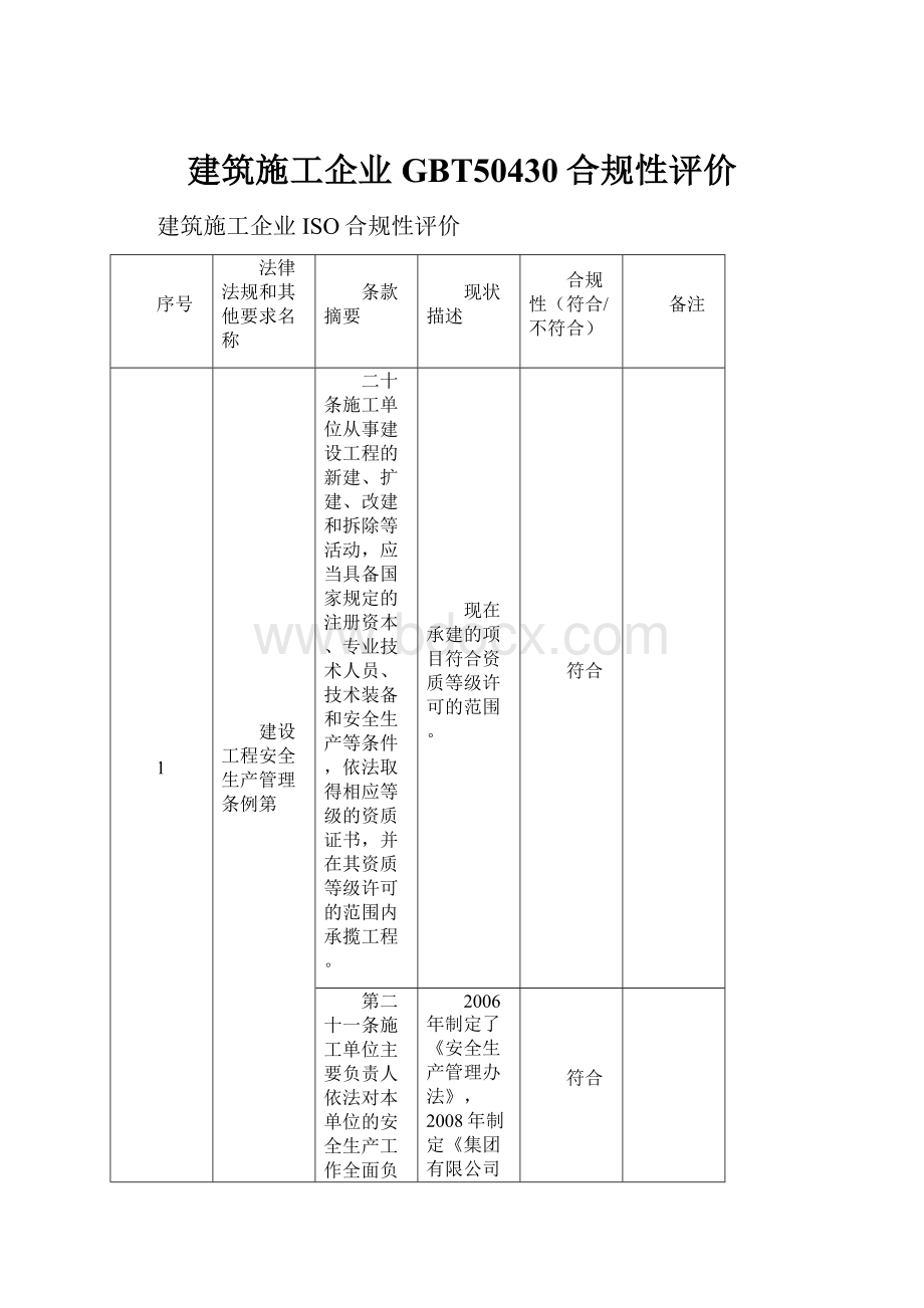 建筑施工企业GBT50430合规性评价.docx