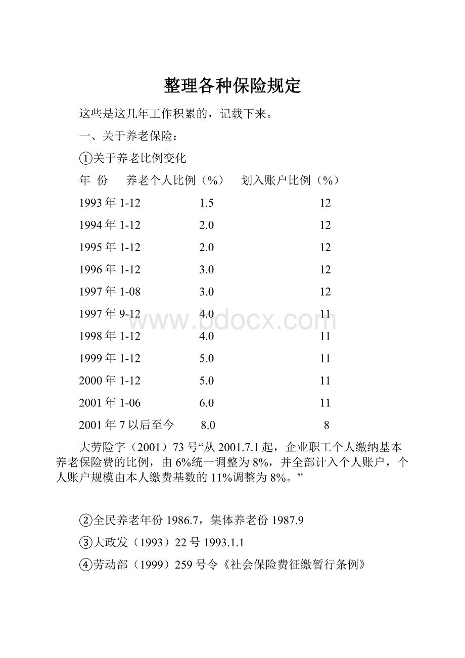 整理各种保险规定.docx