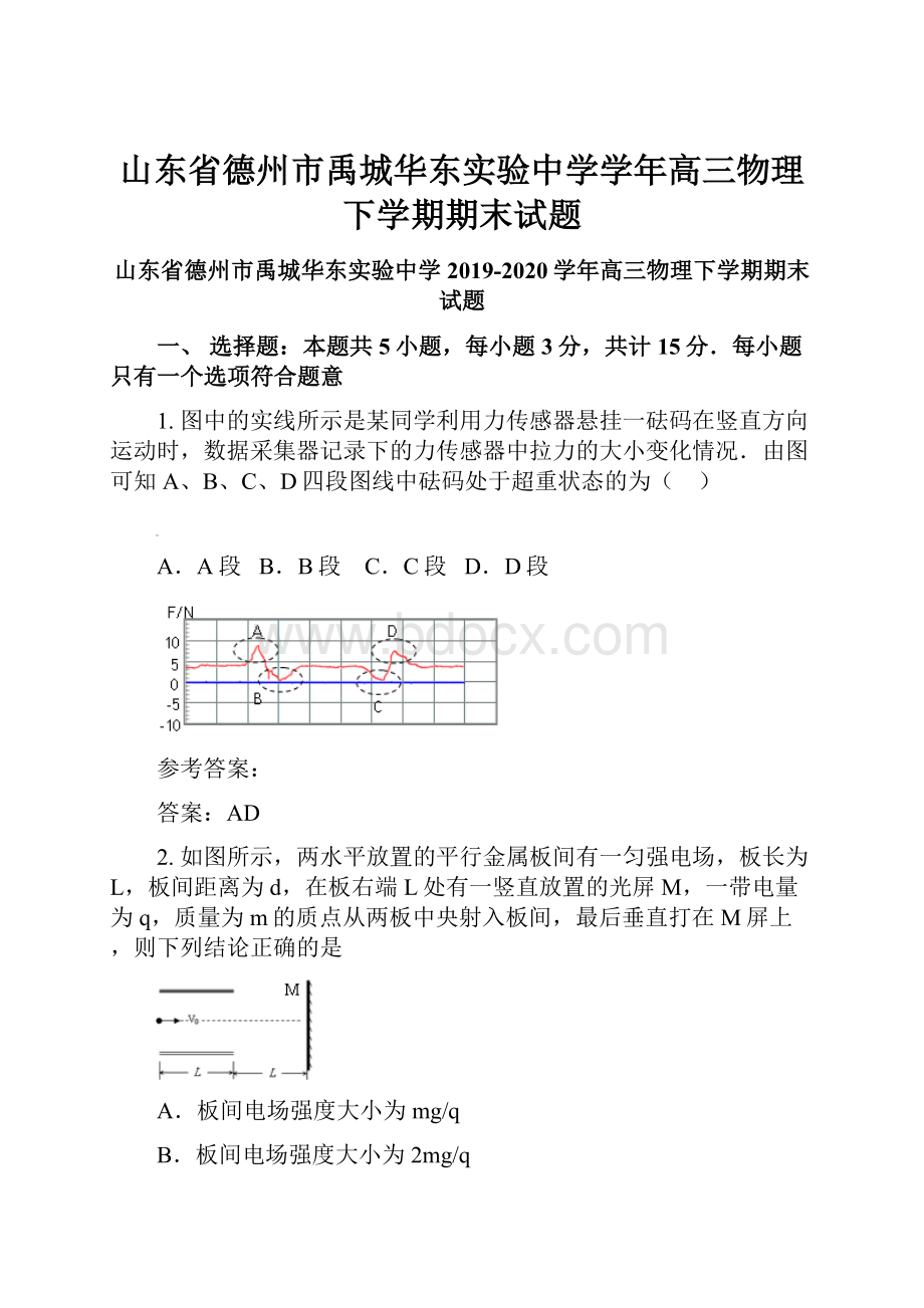 山东省德州市禹城华东实验中学学年高三物理下学期期末试题.docx