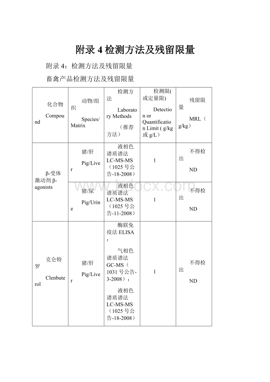 附录4检测方法及残留限量.docx