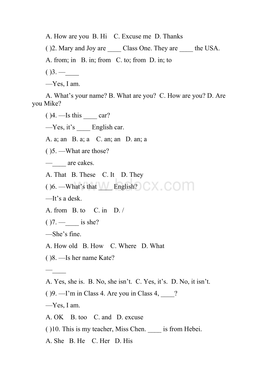 七年级英语上册Unit 1单元测试测试题 最新仁爱版.docx_第3页