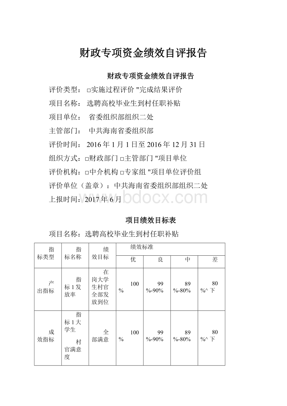 财政专项资金绩效自评报告.docx