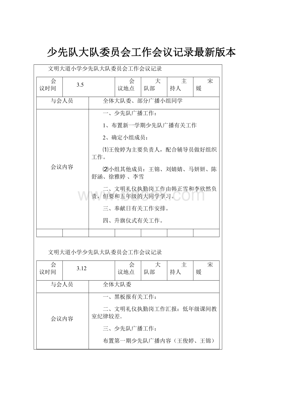 少先队大队委员会工作会议记录最新版本.docx