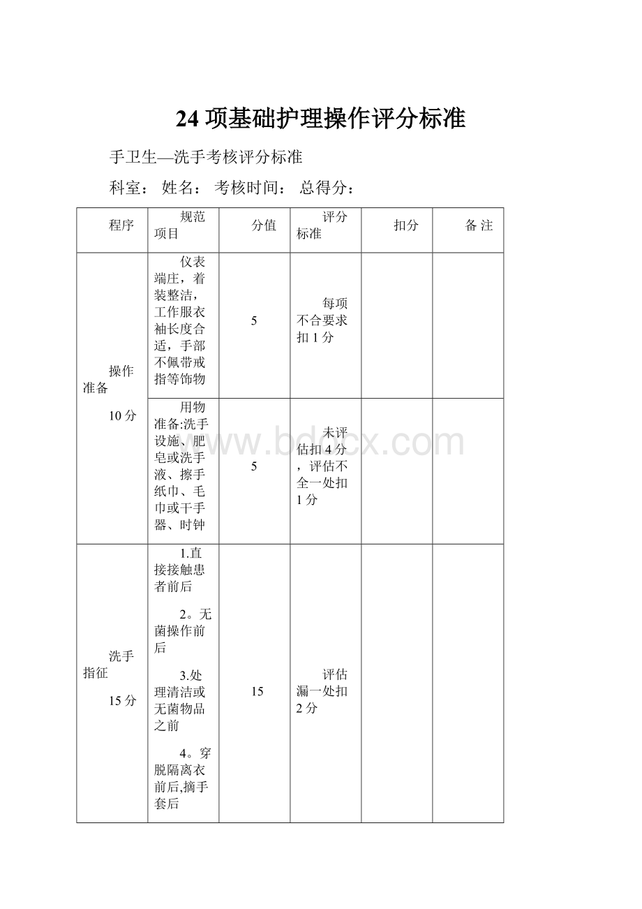 24项基础护理操作评分标准.docx