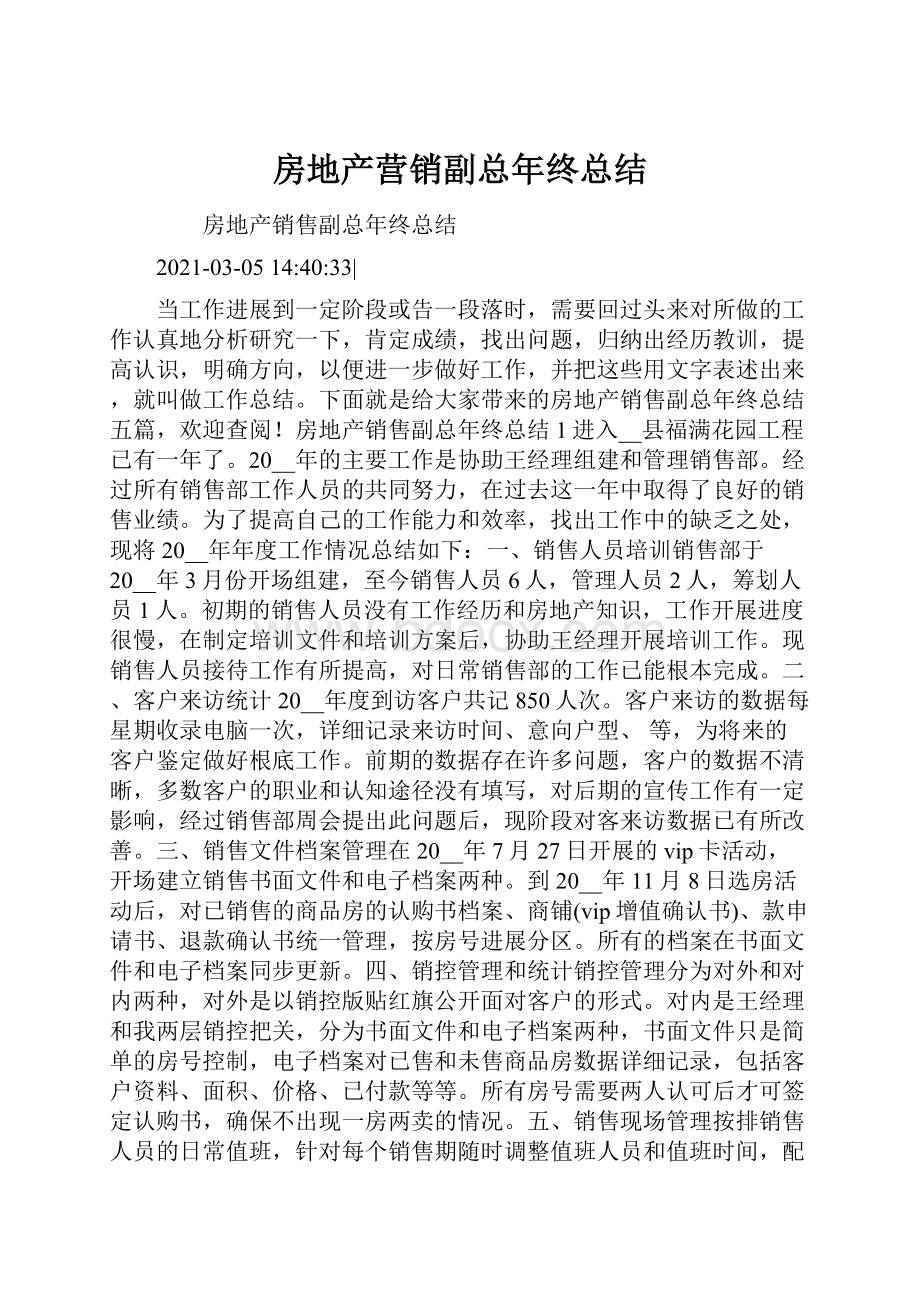 房地产营销副总年终总结.docx