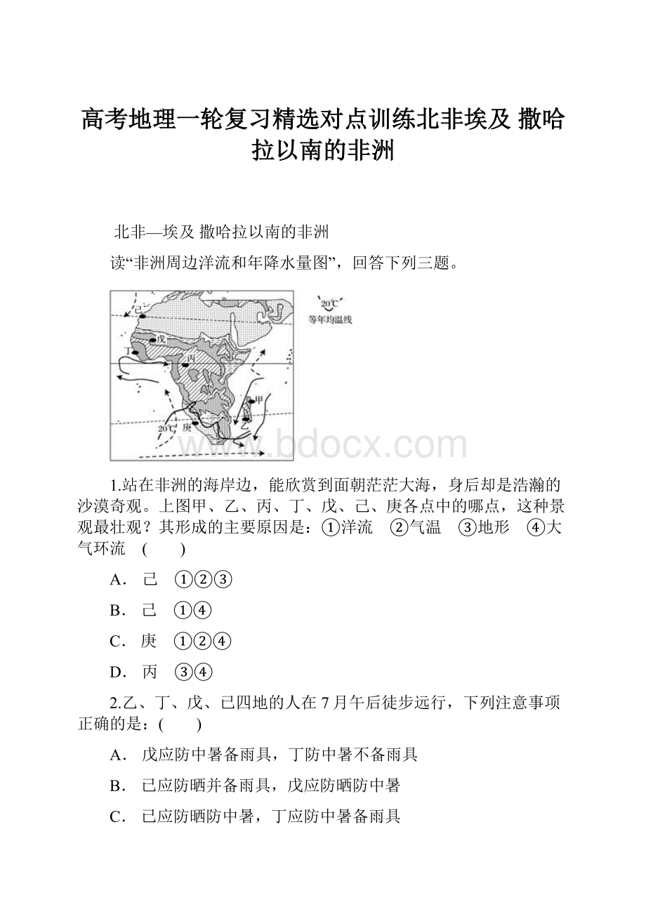 高考地理一轮复习精选对点训练北非埃及 撒哈拉以南的非洲.docx