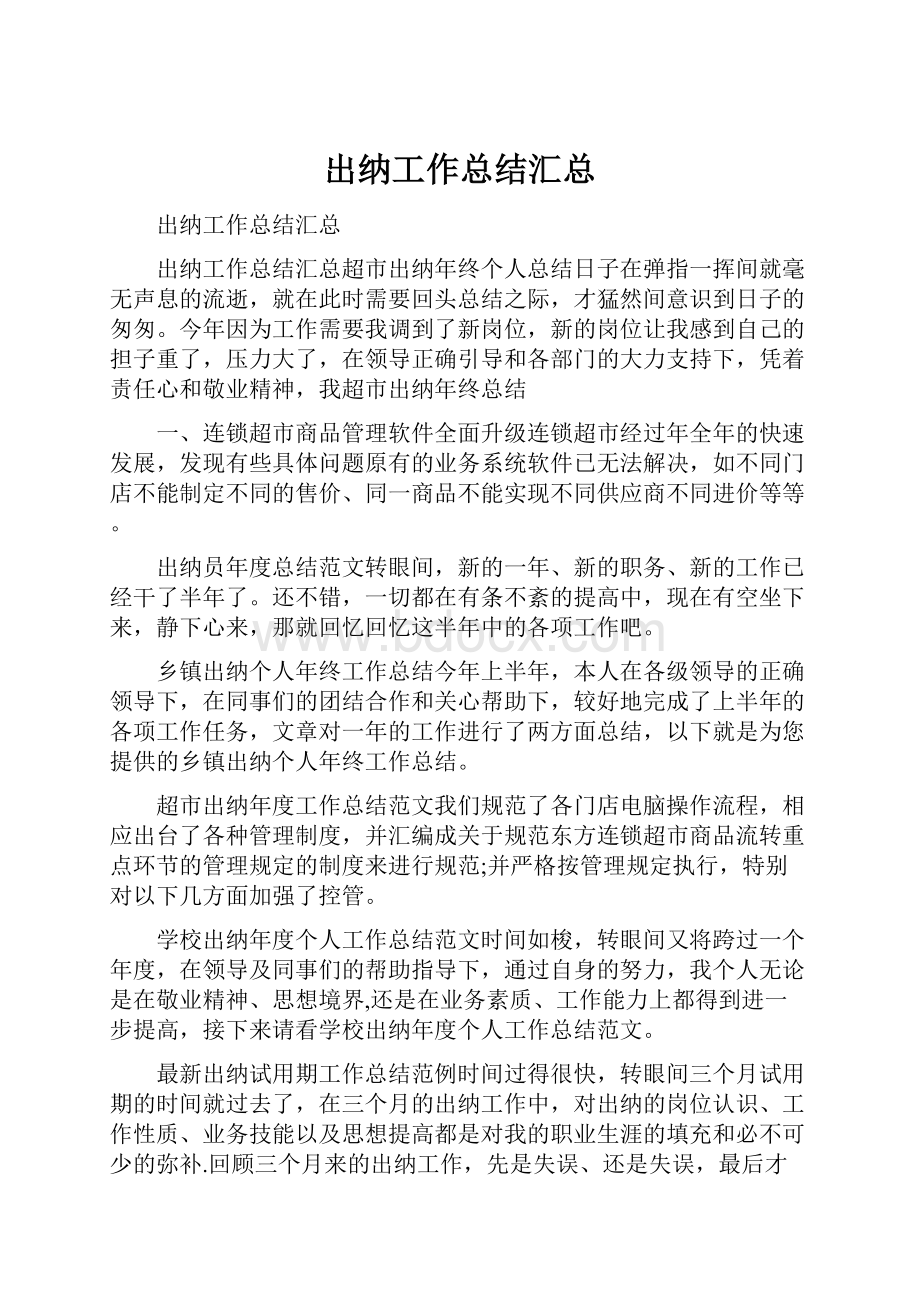 出纳工作总结汇总.docx