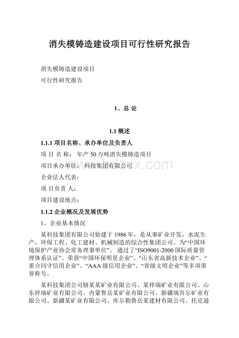 消失模铸造建设项目可行性研究报告.docx