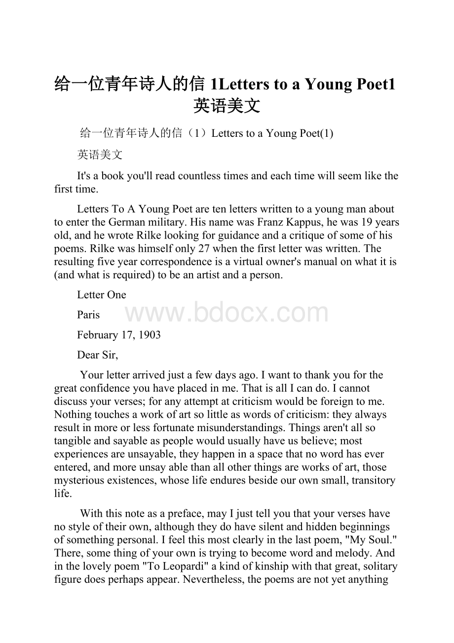 给一位青年诗人的信1Letters to a Young Poet1英语美文.docx