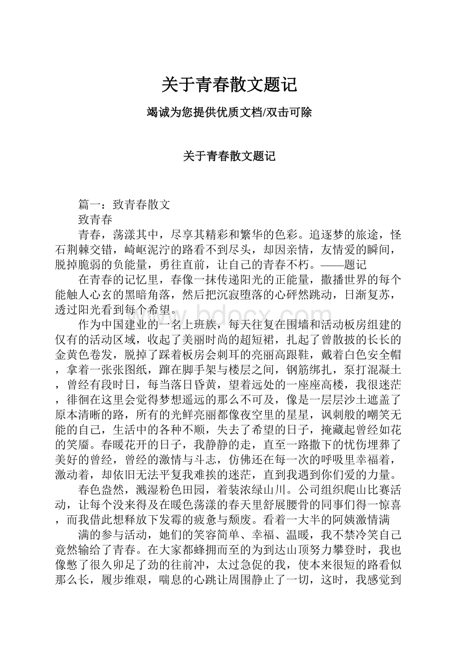 关于青春散文题记.docx