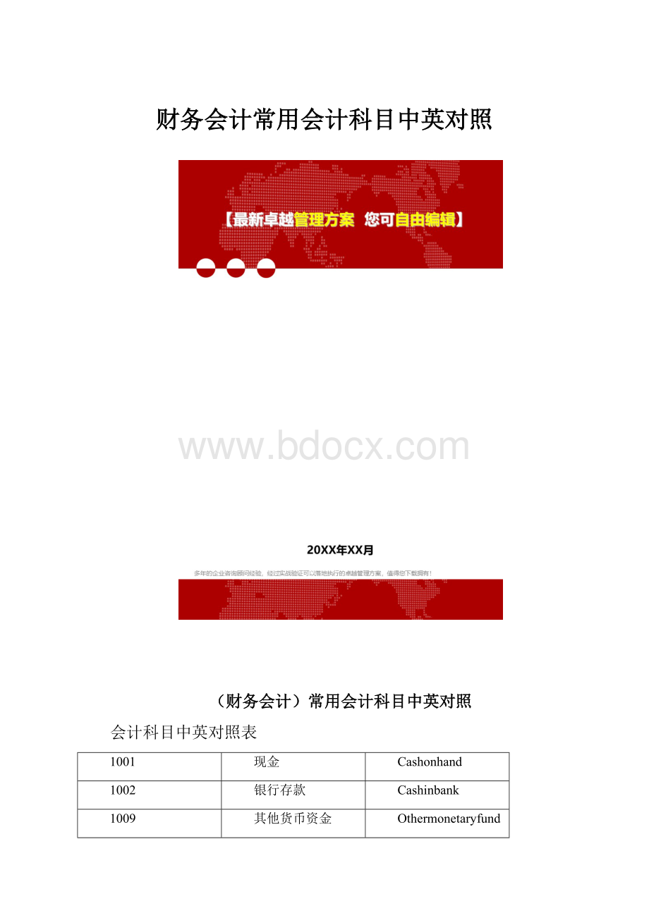 财务会计常用会计科目中英对照.docx