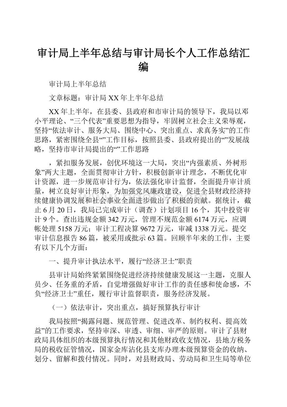 审计局上半年总结与审计局长个人工作总结汇编.docx