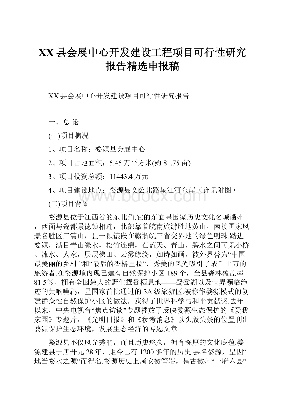 XX县会展中心开发建设工程项目可行性研究报告精选申报稿.docx_第1页