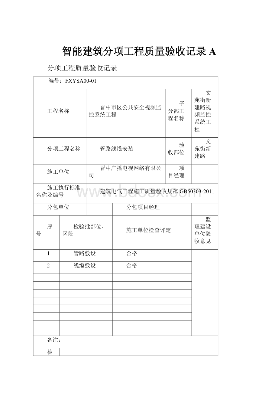 智能建筑分项工程质量验收记录A.docx_第1页