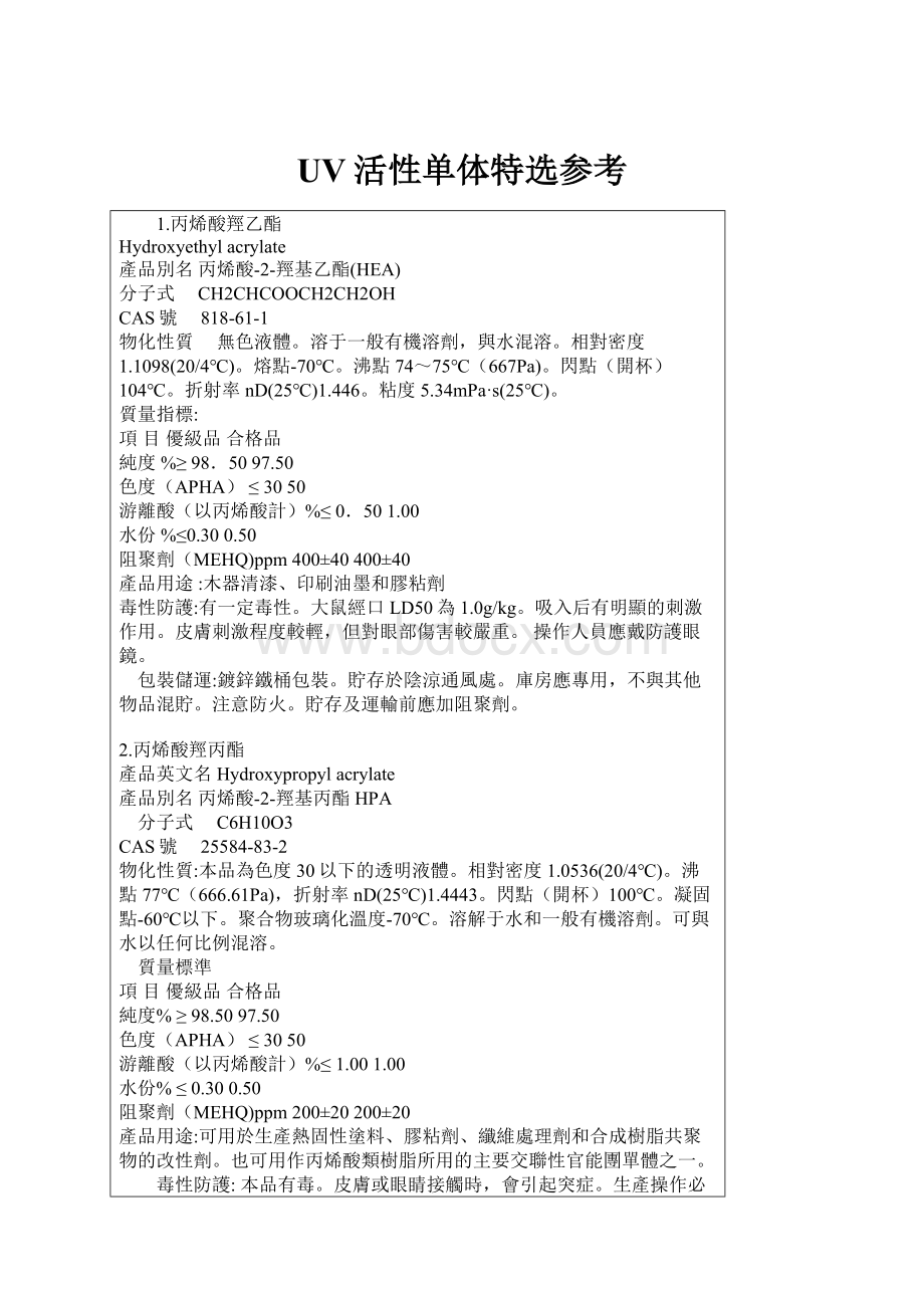 UV活性单体特选参考.docx_第1页