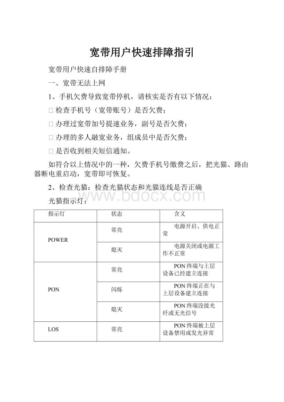 宽带用户快速排障指引.docx