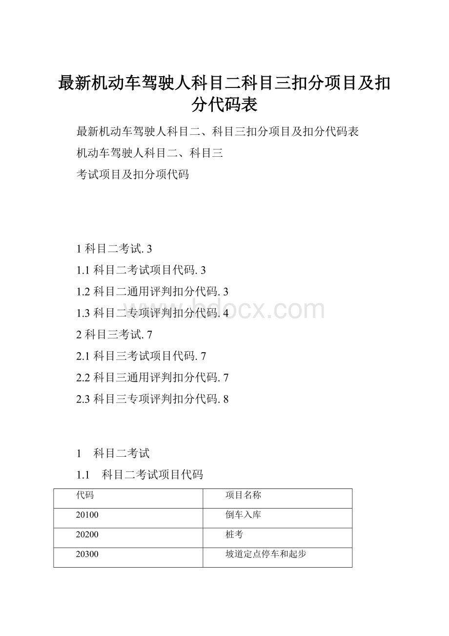 最新机动车驾驶人科目二科目三扣分项目及扣分代码表.docx