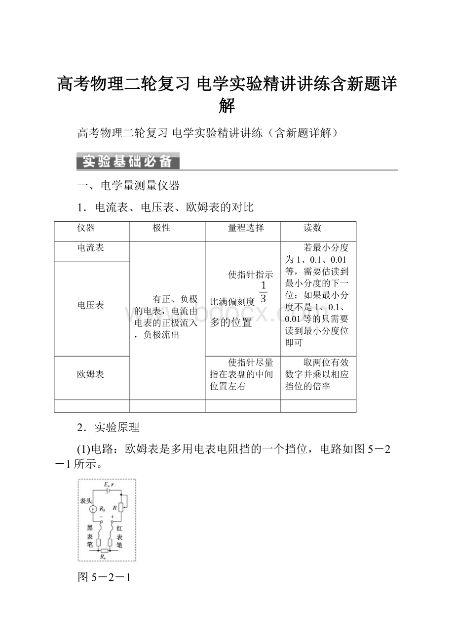 高考物理二轮复习 电学实验精讲讲练含新题详解.docx_第1页