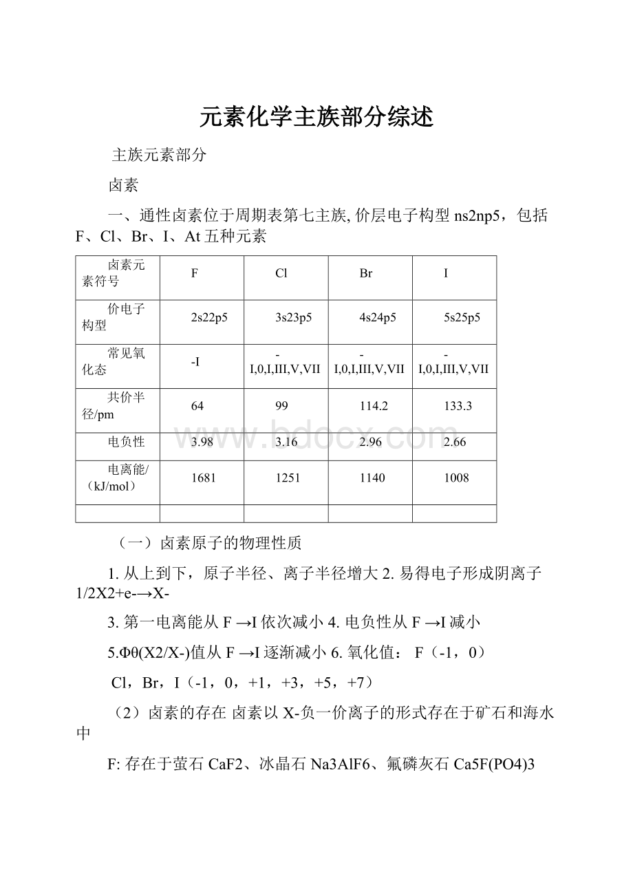 元素化学主族部分综述.docx