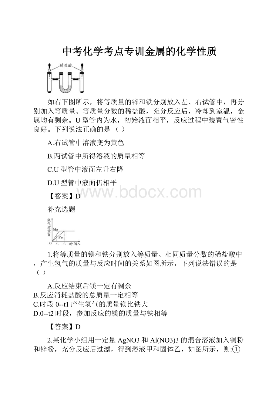 中考化学考点专训金属的化学性质.docx