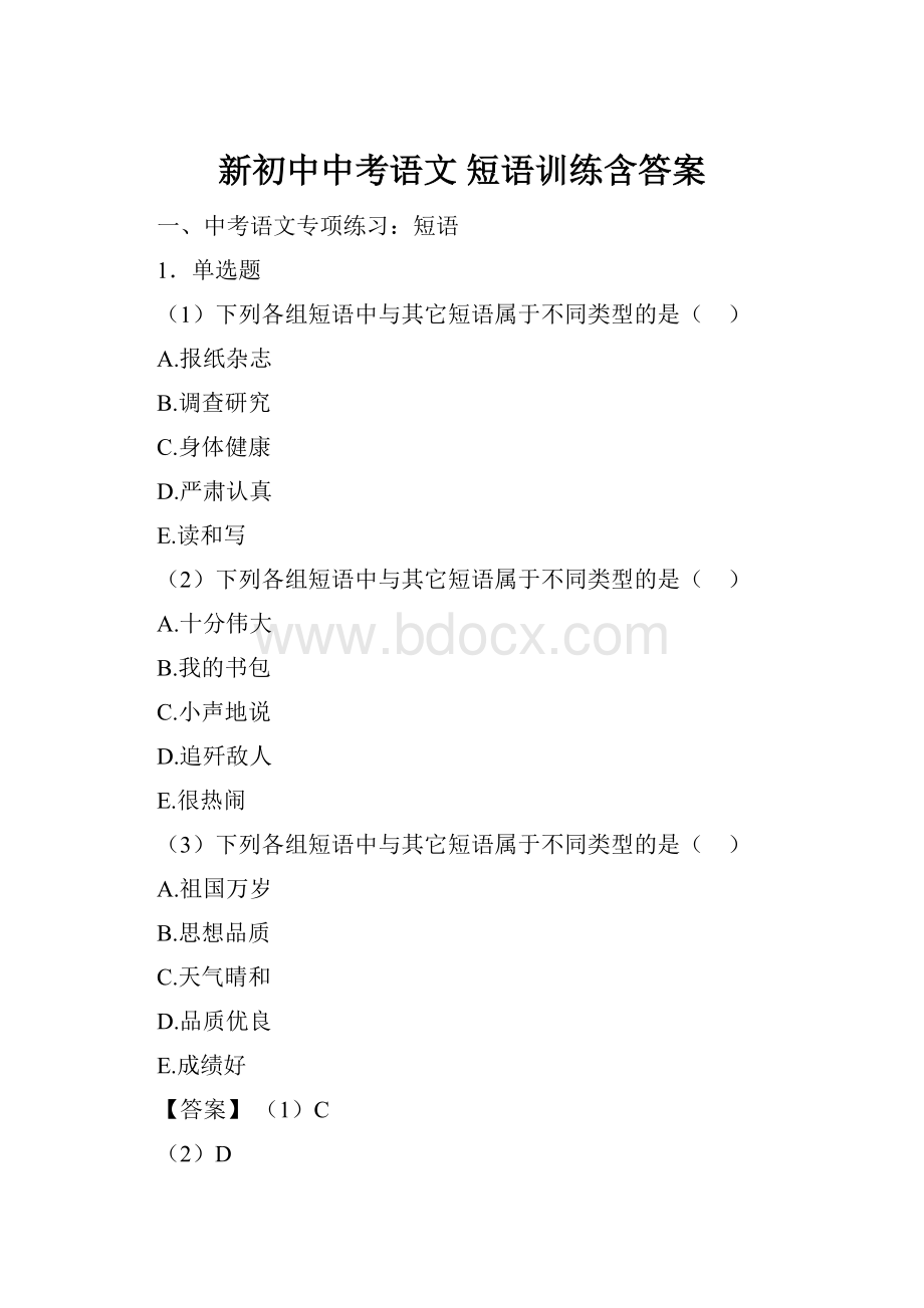 新初中中考语文 短语训练含答案.docx