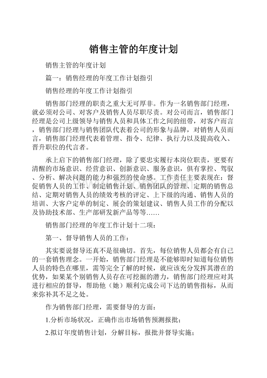 销售主管的年度计划.docx