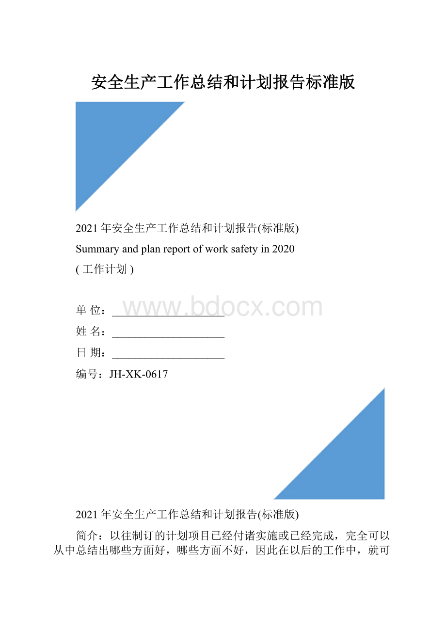 安全生产工作总结和计划报告标准版.docx