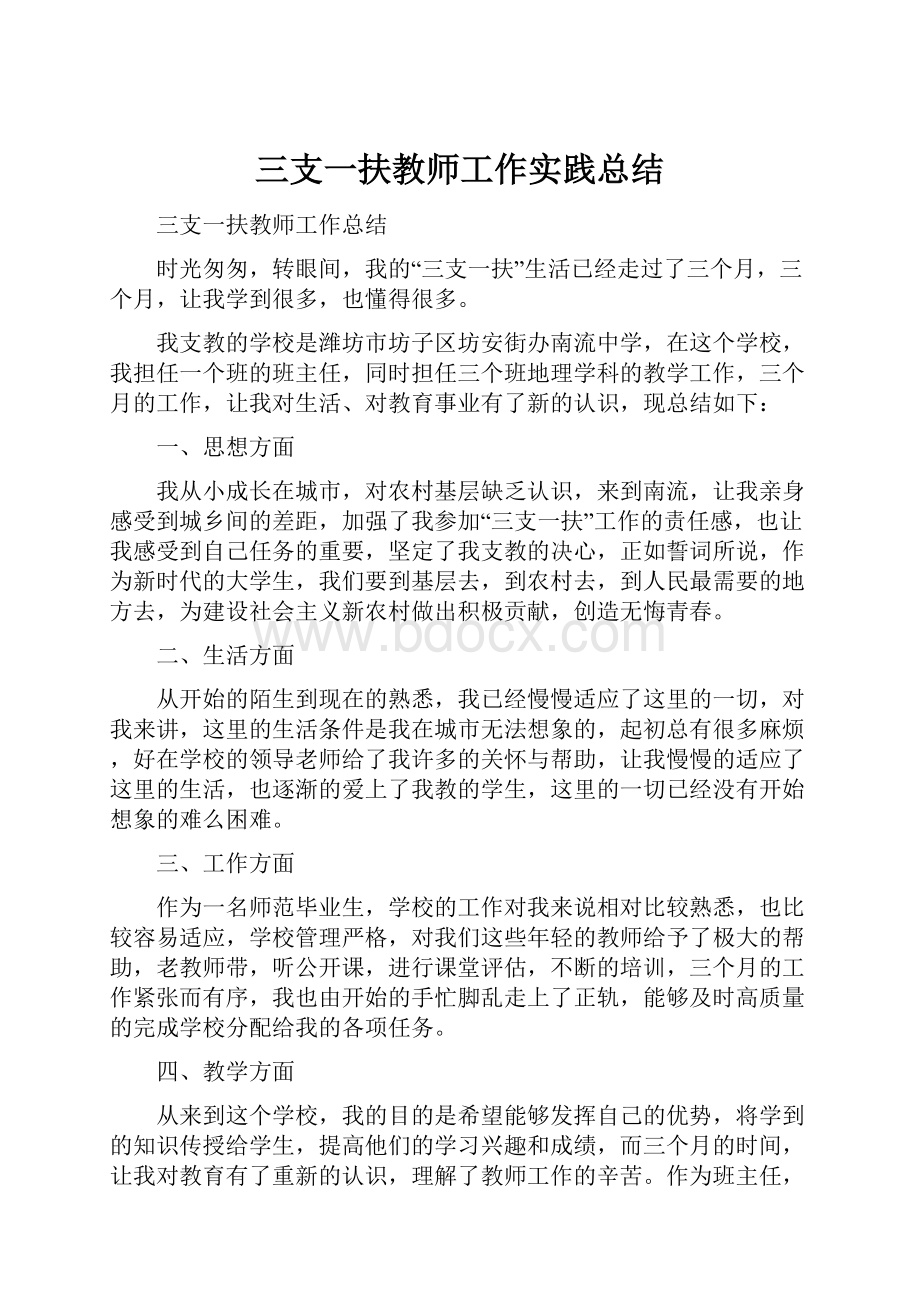 三支一扶教师工作实践总结.docx