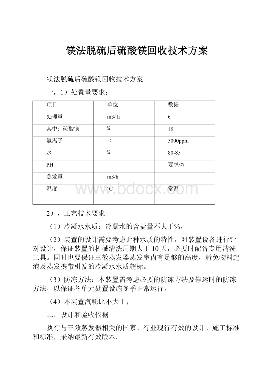 镁法脱硫后硫酸镁回收技术方案.docx