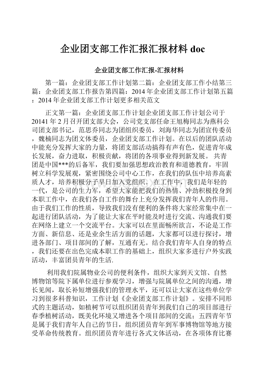 企业团支部工作汇报汇报材料doc.docx