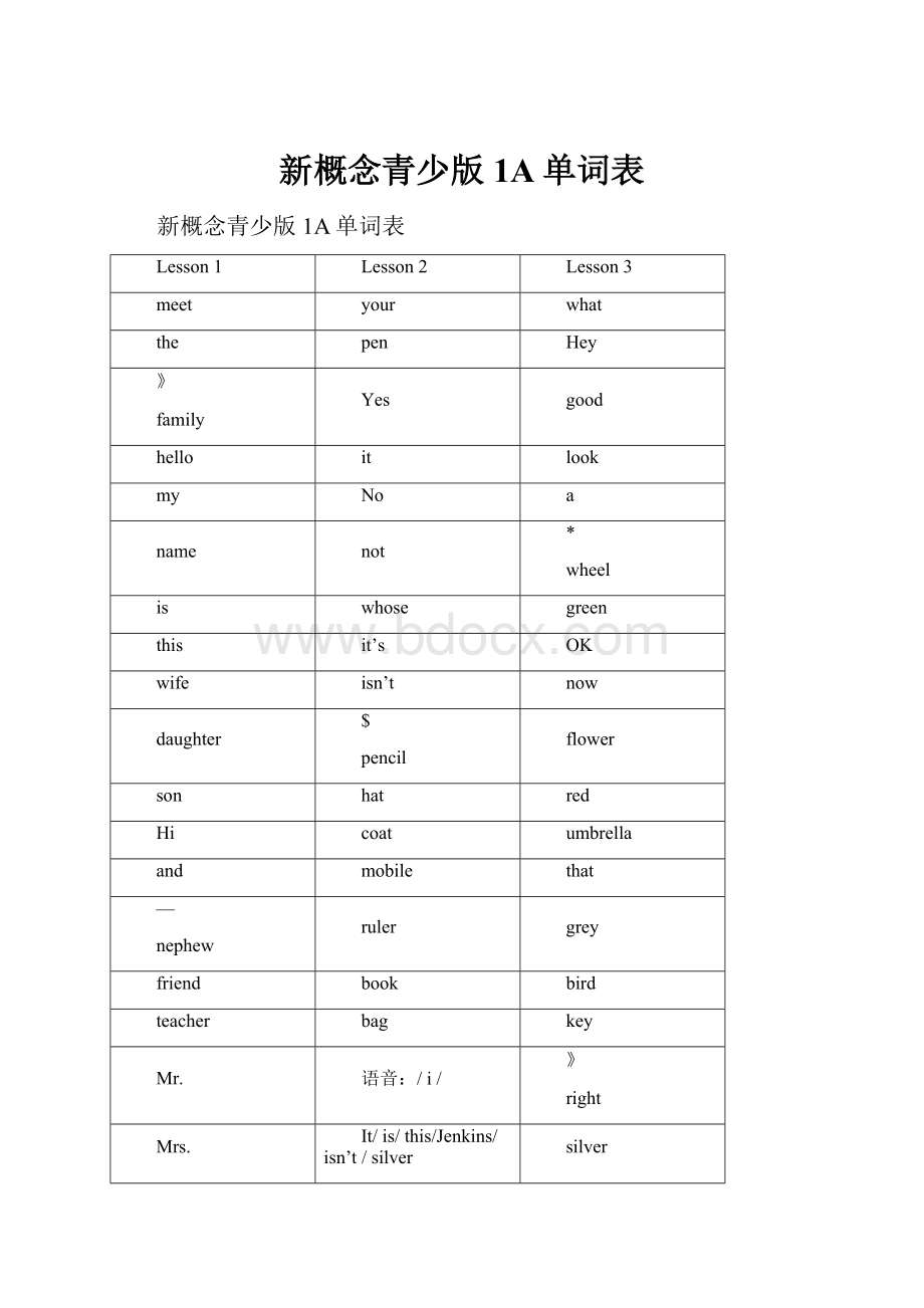 新概念青少版1A单词表.docx