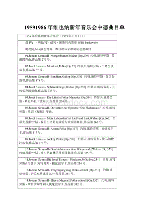 19591986年维也纳新年音乐会中德曲目单.docx