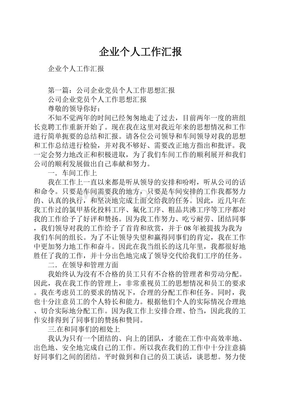 企业个人工作汇报.docx