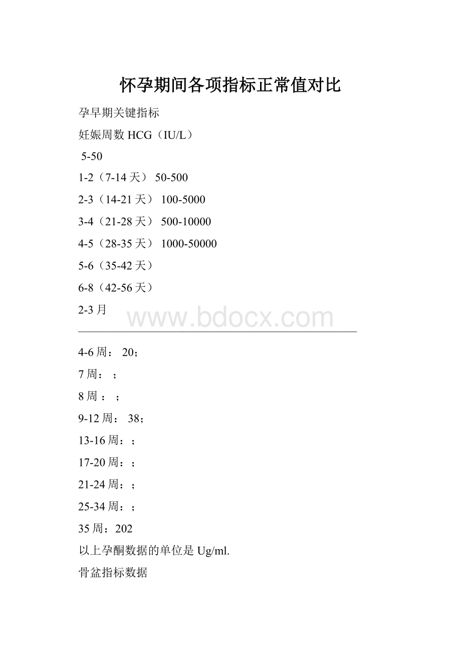 怀孕期间各项指标正常值对比.docx