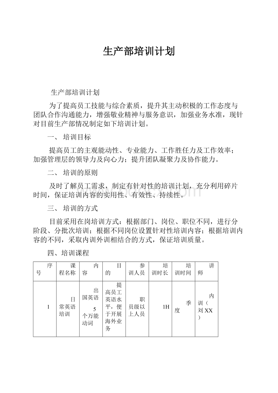 生产部培训计划.docx