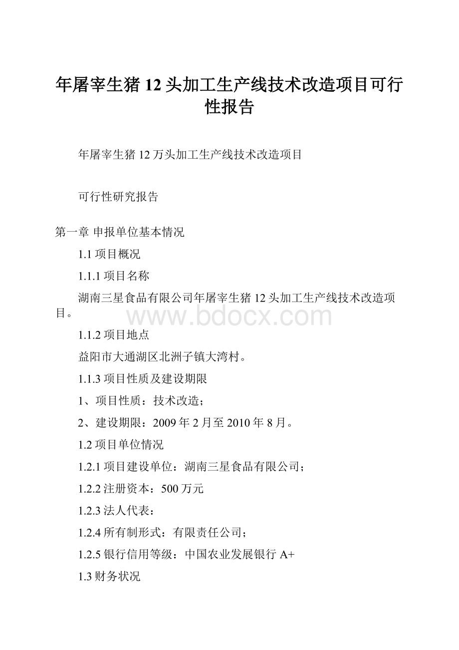 年屠宰生猪12头加工生产线技术改造项目可行性报告.docx