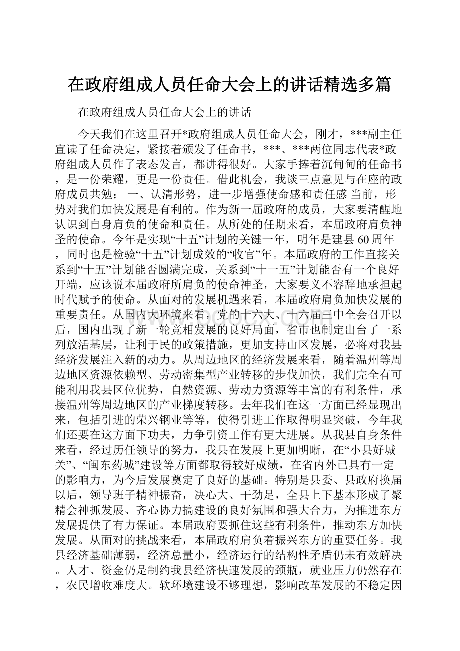 在政府组成人员任命大会上的讲话精选多篇.docx