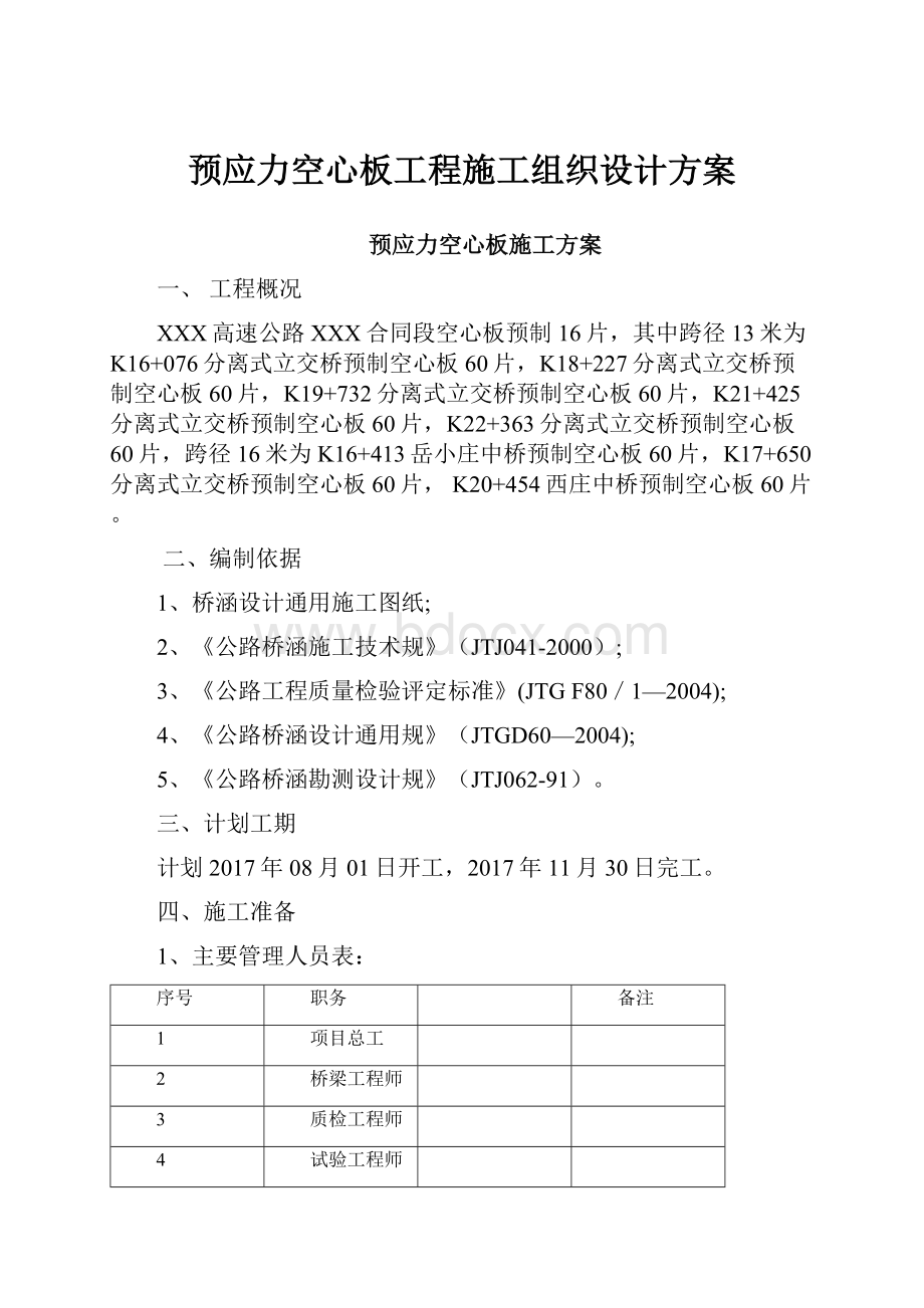 预应力空心板工程施工组织设计方案.docx