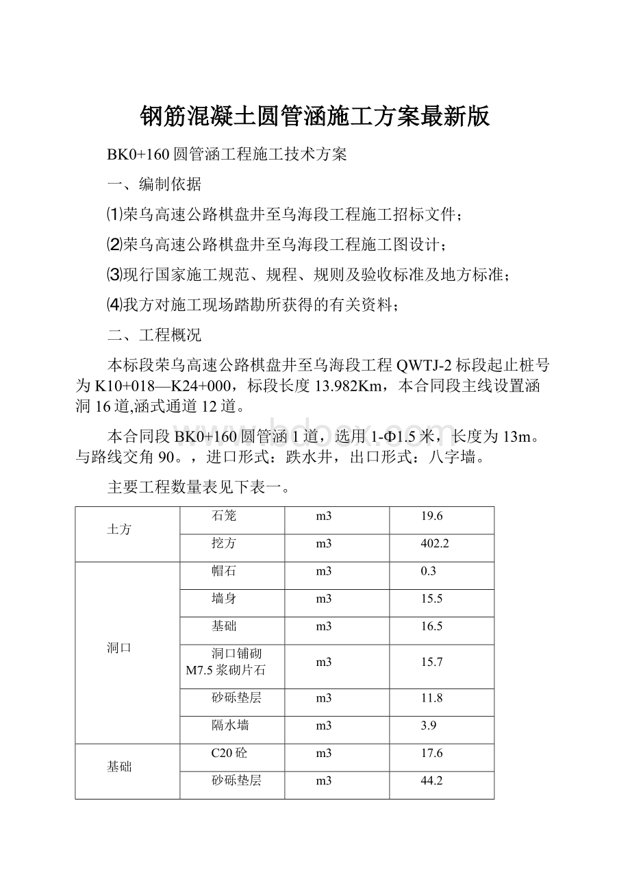 钢筋混凝土圆管涵施工方案最新版.docx_第1页