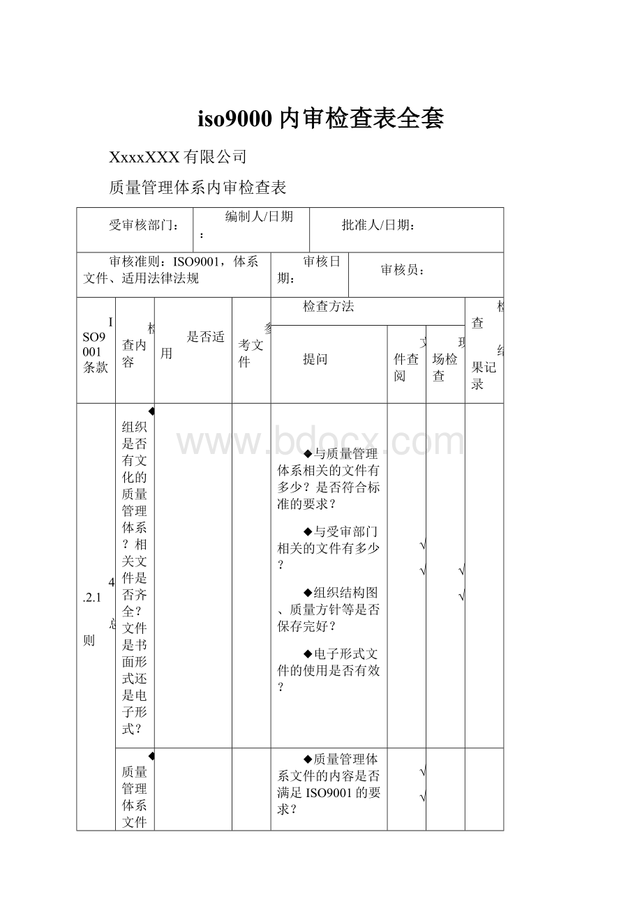 iso9000内审检查表全套.docx