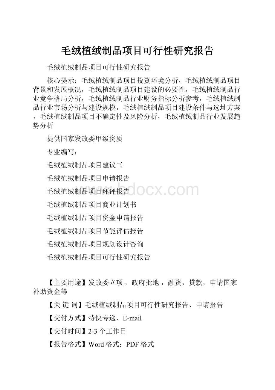 毛绒植绒制品项目可行性研究报告.docx